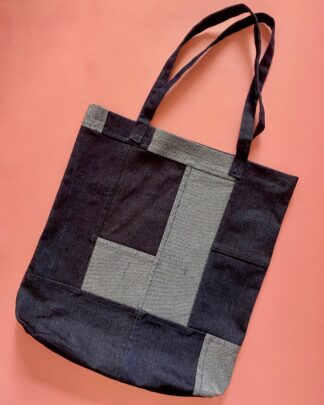 tote bag in organic cotton denim patchwork