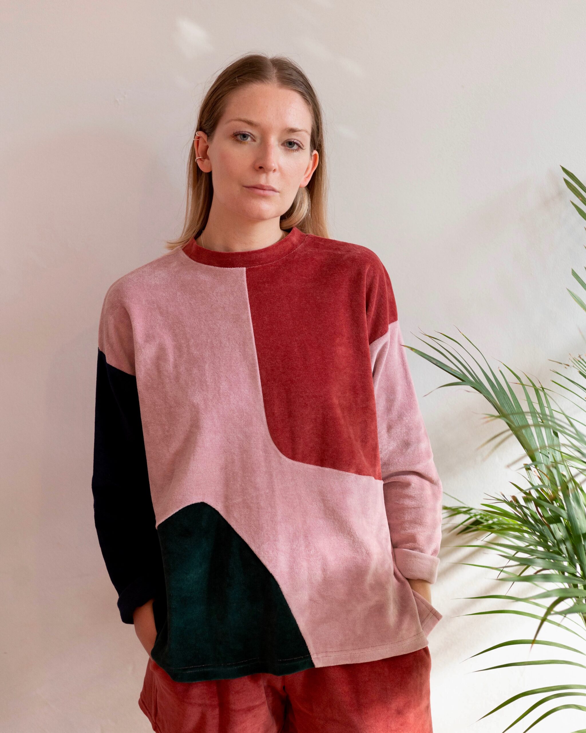 organic cotton abstract shapes jumper in velvet