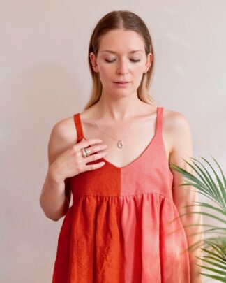linen stappy ruffle top in pink and orange