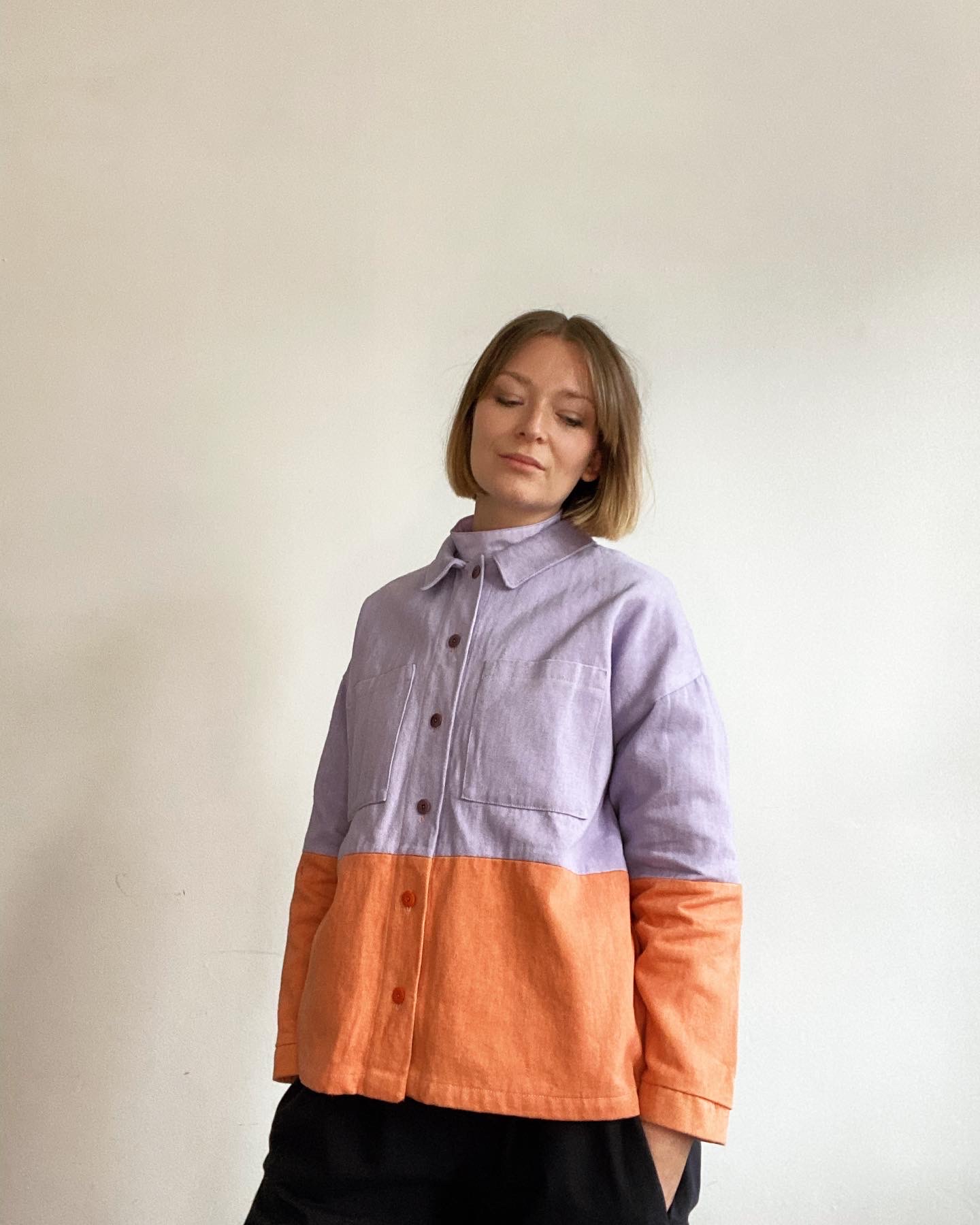 colour block jacket in hemp and organic cotton twill