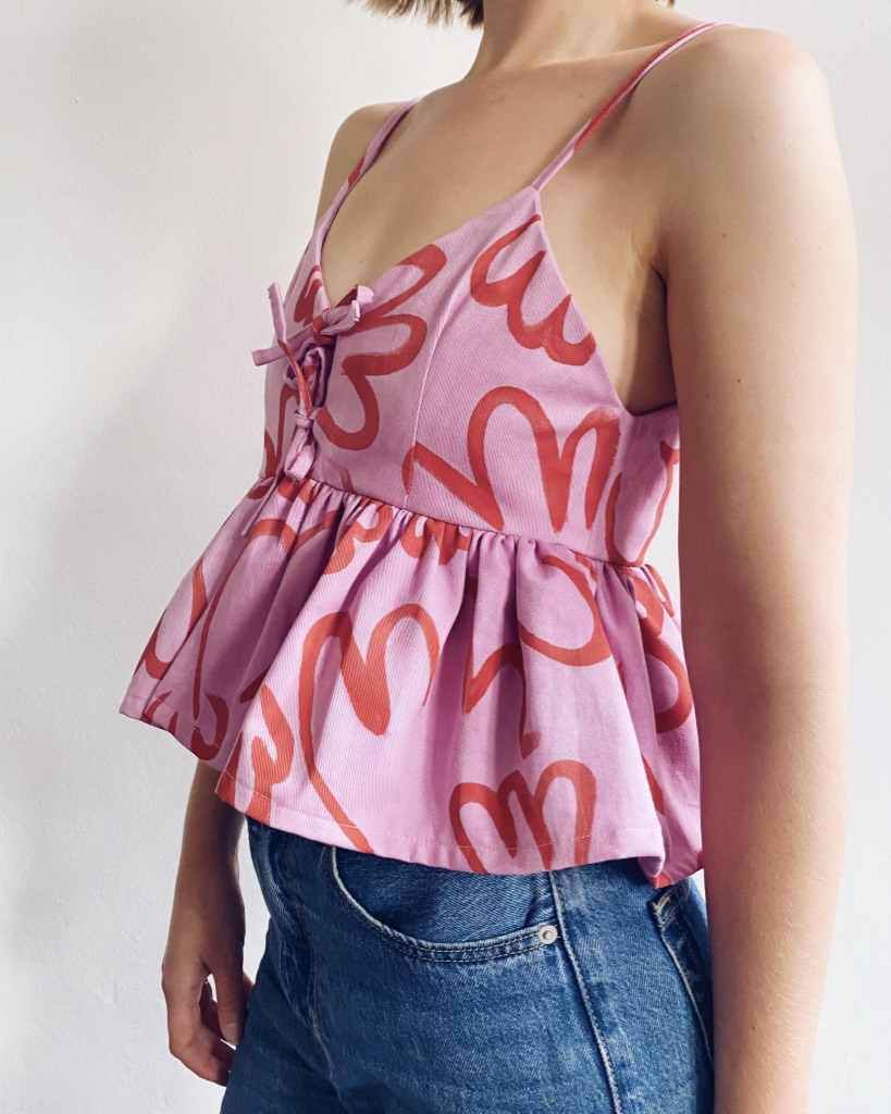 hand painted strap top with peplum